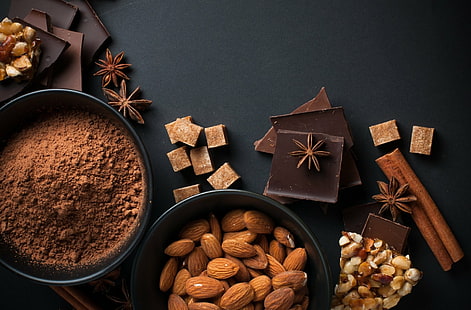 Food, Chocolate, Almond, Cinnamon, Star Anise, Sugar, HD wallpaper HD wallpaper