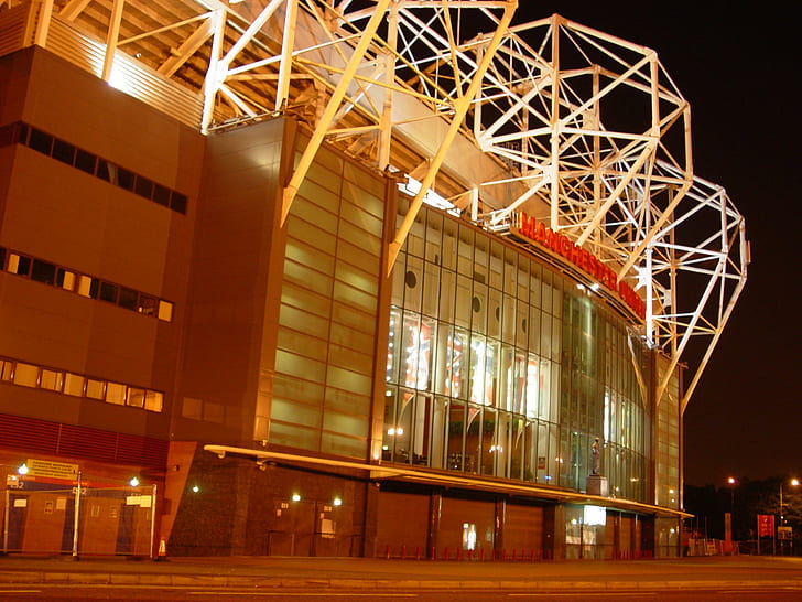 Old Trafford Stadium, brown commercial building, manchester united, old trafford stadium, old trafford, stadium, united, manchester, animals, HD wallpaper