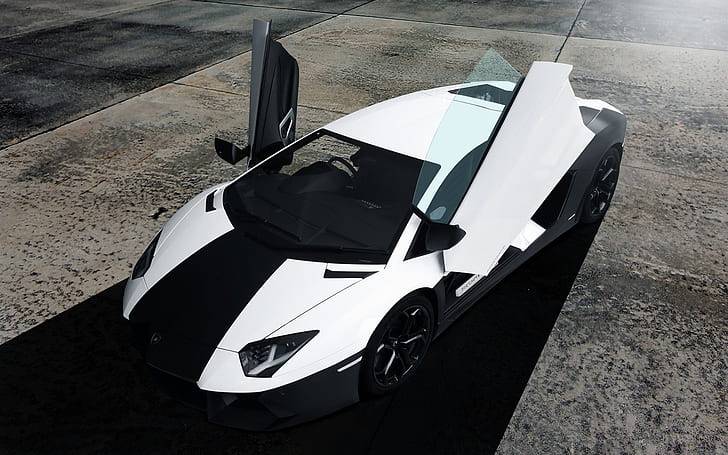 Lamborghini Aventador ซูเปอร์คาร์สีดำสีขาวมุมมองด้านบน, Lamborghini, ดำ, ขาว, ซูเปอร์คาร์, ด้านบน, มุมมอง, วอลล์เปเปอร์ HD