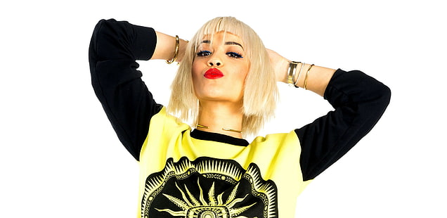 Rita Ora, women's black and yellow jacket, Rita Ora, singer, posture, HD wallpaper HD wallpaper
