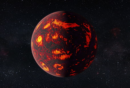 красная и черная планета, космос, вселенная, планета, экзопланета, горение, звезды, HD обои HD wallpaper