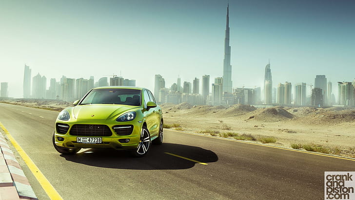 Porsche Cayenne GTS Dubai, green 5 door hatchback, dubai, porsche, cayenne, cars, HD wallpaper