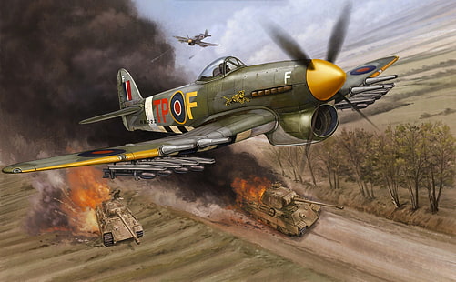 World War II, airplane, aircraft, Hawker Typhoon, military, military aircraft, D-Day, HD wallpaper HD wallpaper