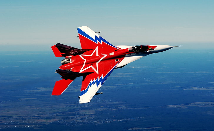 MIG 29 In The Sky HD Wallpaper, wallpaper digital jet-fighter bintang-cetak merah, putih, dan biru, Army, Wallpaper HD