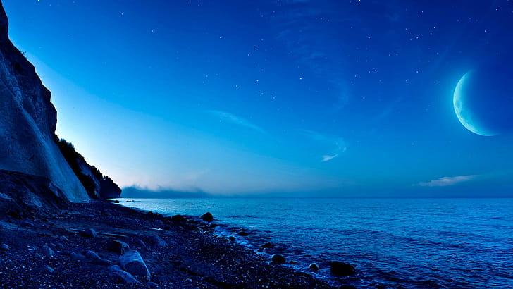 Moonlight ocean, Denmark, ocean scenery, moonlight ocean, denmark, ocean scenery, HD wallpaper