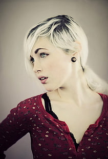 девушки, блондинка, Devon Jade, простой фон, портрет, лицо, профиль, HD обои HD wallpaper