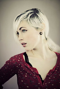 девушки, портрет, лицо, блондинка, Devon Jade, простой фон, профиль, HD обои HD wallpaper