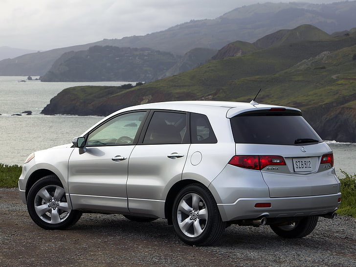 silver SUV, acura, rdx, silver metallic, side view, style, cars, mountains, nature, water, HD wallpaper