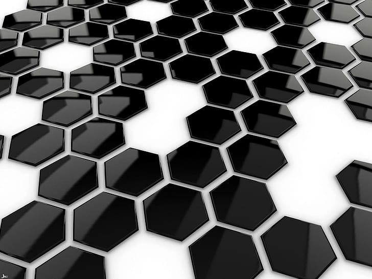 Bentuk honeycomb, dekorasi bertabur honeycomb hitam dan putih, honeycomb, bentuk, 3d dan abstrak, Wallpaper HD