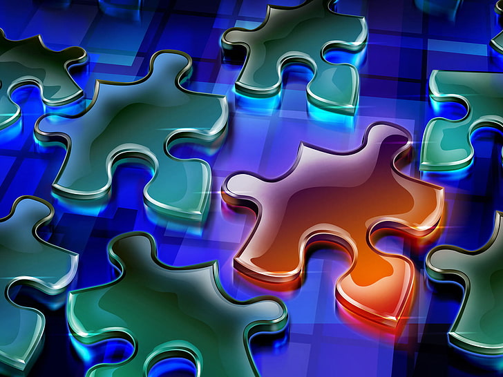 green and orange jigsaw puzzle illustration, game, puzzles, the excitement, HD wallpaper