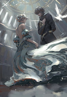 男性と女性のアニメキャラクター、WLOP、結婚、 HDデスクトップの壁紙 HD wallpaper