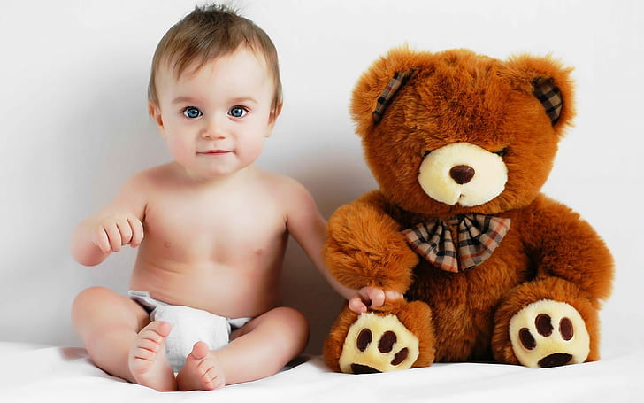 Photo de bébé et ours en peluche, bébé, ours en peluche, ours, photo, Fond d'écran HD