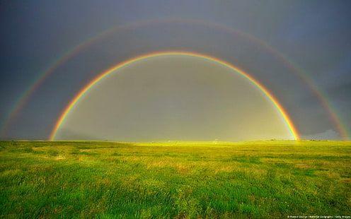 Beautiful Double Rainbow, colorado, double, rainbows, nature, fields, clouds, dark, nature and landscapes, HD wallpaper HD wallpaper
