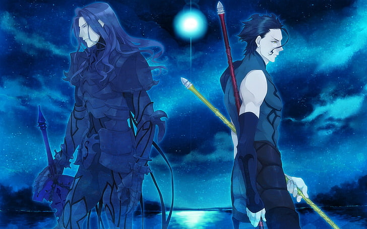 Abbildung mit zwei Männern, Schicksal / Null, Berserker (Schicksal / Null), Lancer (Schicksal / Null), Anime Boys, Anime, Sabre, HD-Hintergrundbild