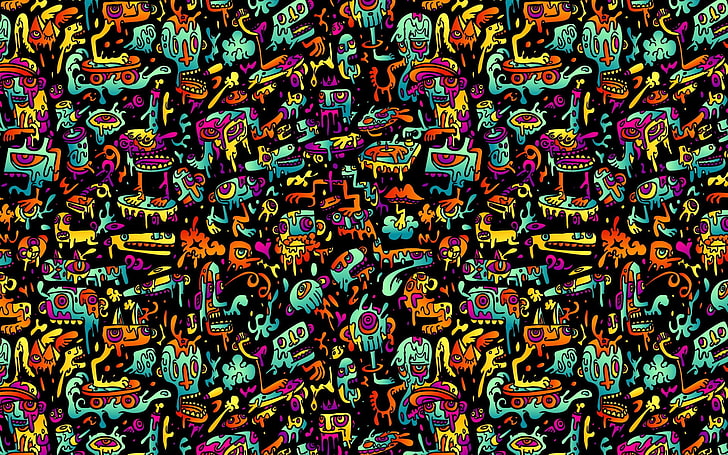 multicolored doodle wallpaper, abstract, colorful, HD wallpaper