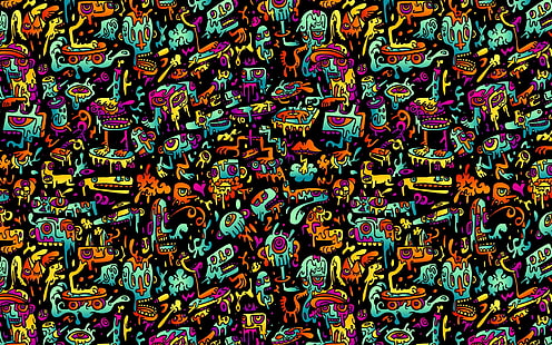 multicolored doodle wallpaper, abstract, colorful, HD wallpaper HD wallpaper
