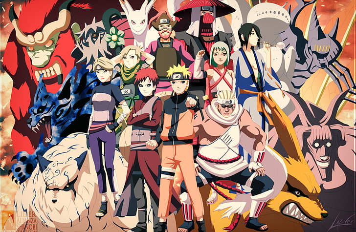 Anime, Naruto, Chōmei (Naruto), Fû (Naruto), Gaara (Naruto), Gyûki (Naruto), Han (Naruto), Isobu (Naruto), Killer Bee (Naruto), Kokuô (Naruto), Kurama (Naruto), Matatabi (Naruto), Naruto Uzumaki, Roshi (Naruto), Saiken (Naruto), Shukaku (Naruto), Son Gokû (Naruto), Utakata (Naruto), Yagura Karatachi, Yugito Nii, HD wallpaper