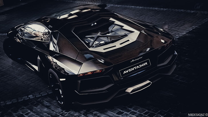 черен Lamborghini Aventador, Lamborghini Aventador, въглеродни влакна, кола, Lamborghini, превозно средство, черни автомобили, HD тапет