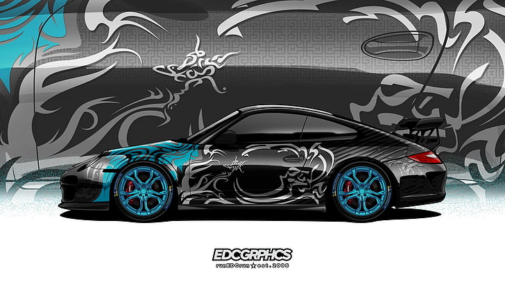 EDC Graphics, Porsche 911 GT3, рендер, Porsche, немски автомобили, циан, HD тапет
