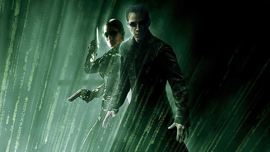 Carrie Anne Moss, Keanu Reeves, filmy, Neo, The Matrix, The Matrix Revolutions, Trinity, Tapety HD HD wallpaper