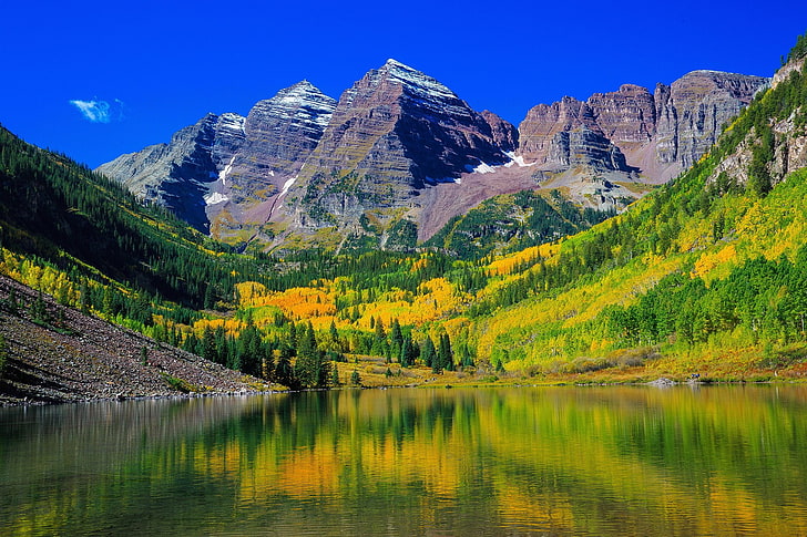 Glocken, Colorado, Wälder, See, Kastanienbraun, Berge, Natur, Landschaft, USA, HD-Hintergrundbild