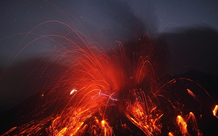 hell, farbe, feuer, flammen, wärme, heiß, landschaften, lava, geschmolzen, berge, natur, himmel, rauch, dampf, vulkan, HD-Hintergrundbild