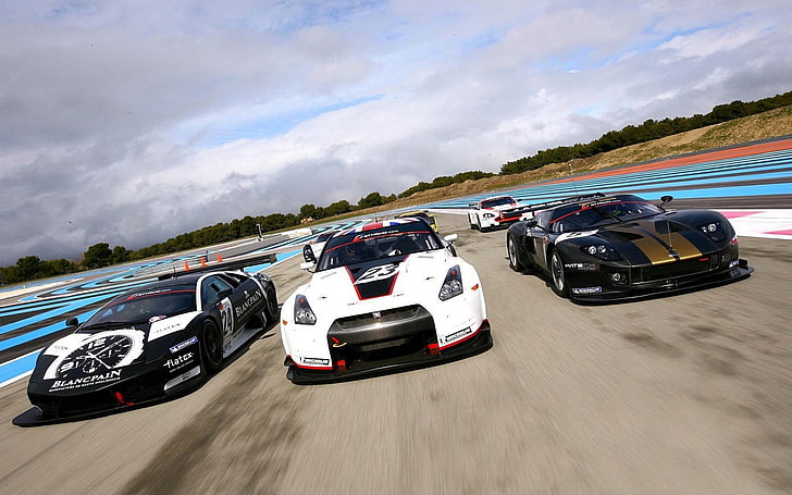 Lamborghini, Nissan Skyline GT-R R35, Ford GT, samochód, auta wyścigowe, tory wyścigowe, wyścigi, pojazd, Tapety HD