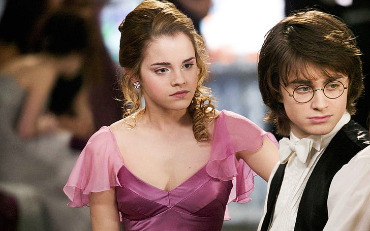 Gaun merah muda wanita, Emma Watson, Daniel Radcliffe, Hermione Granger, Harry Potter, film, Wallpaper HD