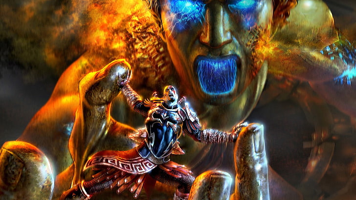 brown and blue character digital wallpaper, God of War, God Of War II, Fire, Flame, PSP, HD wallpaper