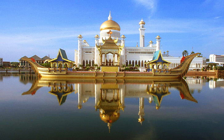 Sultan Omar Ali Saifuddin Moschee Bandar Seri Begawan In der Hauptstadt des Sultanats Brunei Asien Wallpaper Hd 2560 × 1600, HD-Hintergrundbild