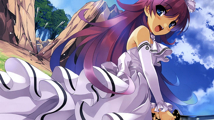fioletowe włosy i niebieskie oczy postać z anime, anime, oryginalne postacie, Misaki Kurehito, Tapety HD