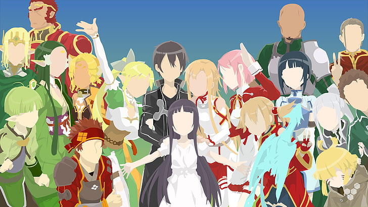 poster di personaggi anime, Sword Art Online, minimalismo, Kirigaya Kazuto, Kirigaya Suguha, Yui-MHCP001, Yuuki Asuna, Tsuboi Ryoutarou, Shinozaki Rika, Ayano Keiko, Sfondo HD