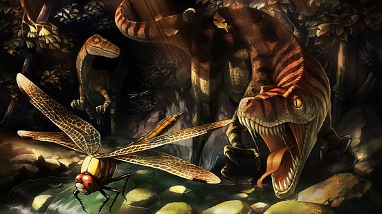 Drachenkrone, Fantasiekunst, Dinosaurier, Velociraptoren, HD-Hintergrundbild HD wallpaper