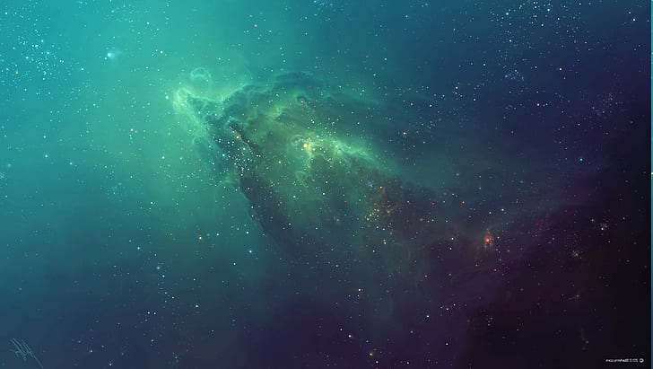 grönt utrymme konstverk tylercreatesworlds nebula, HD tapet