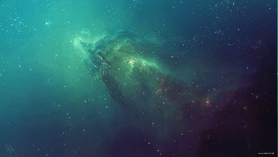 obra de arte de espacio verde tylercreatesworlds nebula, Fondo de pantalla HD HD wallpaper