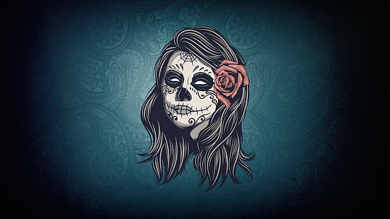 day of the dead, skull, halloween, sugar skull, HD wallpaper HD wallpaper