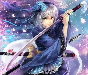 Touhou katana samurai armes konpaku youmu cheveux courts cheveux blancs anime filles cheveux bande épées 16 Art Touhou HD Art, Katana, Touhou, Fond d'écran HD HD wallpaper