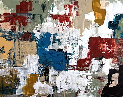 pittura astratta bianca, rossa e blu, pittura, macchie, tela, multicolore, Sfondo HD HD wallpaper