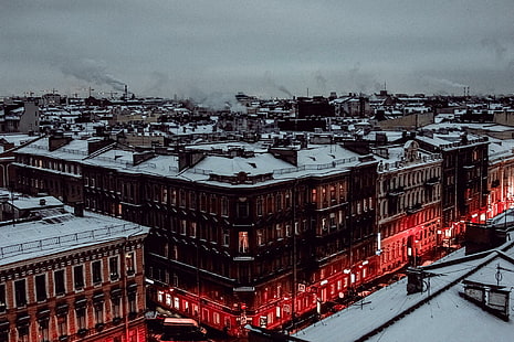 winter, snow, home, the evening, Peter, roof, Saint Petersburg, Russia, SPb, St. Petersburg, HD wallpaper HD wallpaper