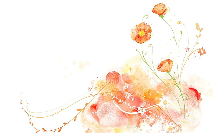 Poppies and swirls, pink and orange flower illustration, artistic, 1920x1200, swirl, poppy, HD wallpaper