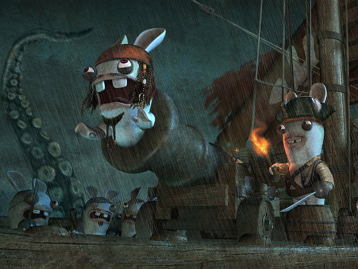 Movie, Crossover, Pirates Of The Caribbean, Raving Rabbids, HD wallpaper