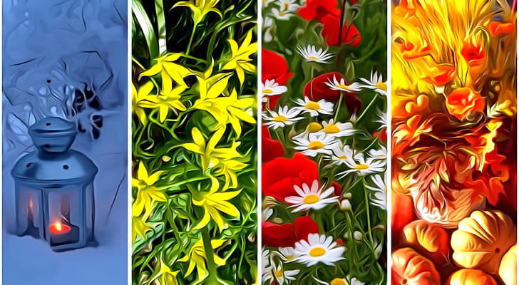 Winter, Herbst, Sommer, Rendering, Jahreszeiten, Collage, Figur, Frühling, HD-Hintergrundbild