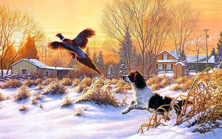 アート 鳥 犬 フライ 率直 狩猟 ミッテルシュタット 気分 自然 絵画 雪 日の出 冬 Hdデスクトップの壁紙 Wallpaperbetter