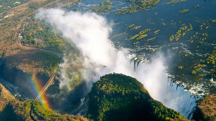 Victoria Falls Falls Sul Fiume Zambesi Al Confine Tra Zambia E Zimbabwe In Sudafrica Air View 1920 × 1080, Sfondo HD