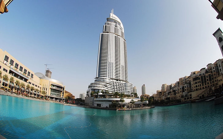 Edificio de hormigón blanco, Dubai, Emiratos Árabes Unidos, edificios, Fondo de pantalla HD