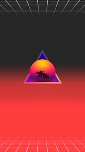 synthwave, OutRun, vaporwave, Retrowave, tramonto, palme, arte digitale, Sfondo HD HD wallpaper