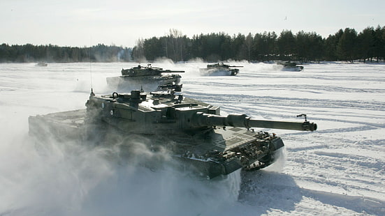wojskowy, Leopard 2, armia fińska, śnieg, czołg, las, Tapety HD HD wallpaper
