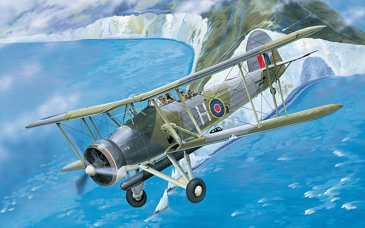 brown and gray airplane illustration, biplane, World War II, airplane, aircraft, war, torpedo, military, military aircraft, Royal Navy, HD wallpaper