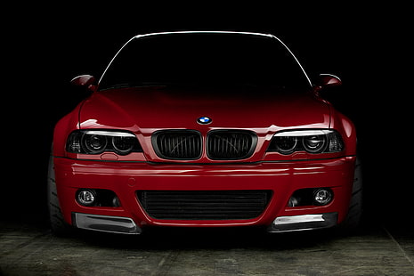 red BMW E46, red, reflection, BMW, coupe, the front, e46, HD wallpaper HD wallpaper