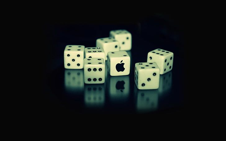 white and black dice lot, white, reflection, black, apple, Cubes, HD wallpaper